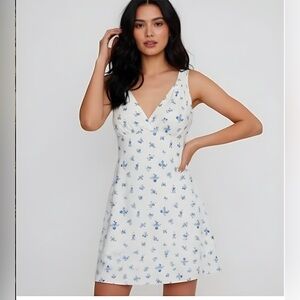 V-Neck Sleeveless Ditsy Floral Mini Dress White